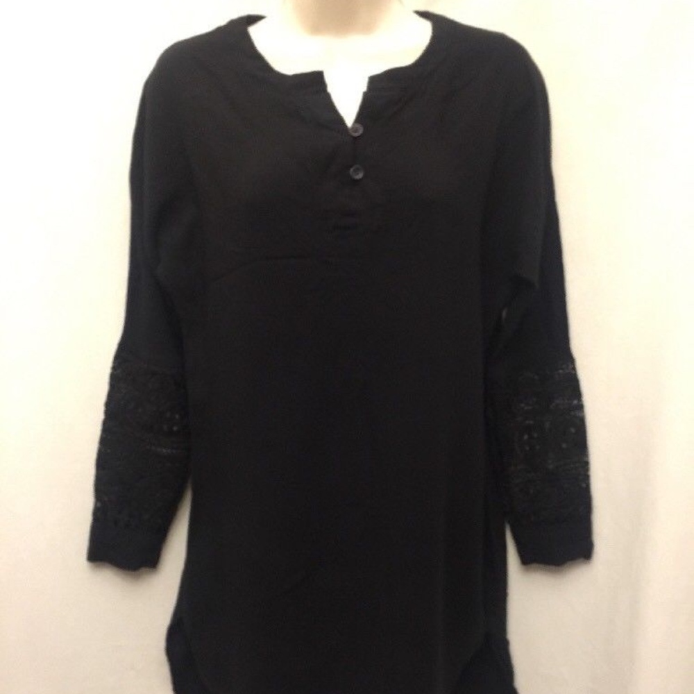 💛 CHOLES Black Hi Lo Shirt Tunic Lace Trim Top